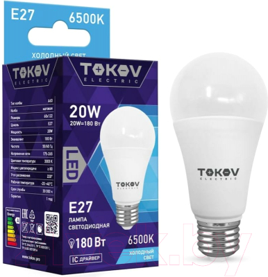 Лампа Tokov Electric 20Вт А60 6500К Е27 176-264В / TKE-A60-E27-20-6.5K