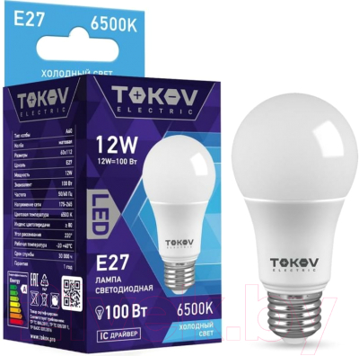 Лампа Tokov Electric 12Вт А60 6500К Е27 176-264В / TKE-A60-E27-12-6.5K