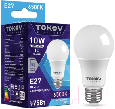 Лампа Tokov Electric 10Вт А60 6500К Е27 176-264В / TKE-A60-E27-10-6.5K