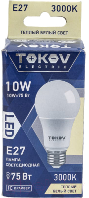 Лампа Tokov Electric 10Вт А60 3000К Е27 176-264В / TKE-A60-E27-10-3K