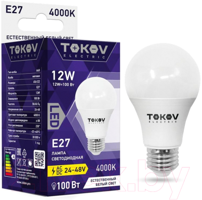Лампа Tokov Electric 12Вт А60 4000К Е27 24/48В / TKE-A60-E27-12-4K-24/48