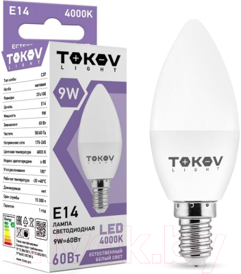 Лампа Tokov Electric Light 9Вт С37 4000К Е14 176-264В / TKL-C37-E14-9-4K