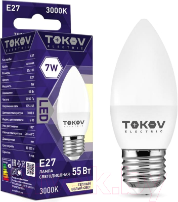 Лампа Tokov Electric 7Вт С37 3000К Е27 176-264В / TKE-C37-E27-7-3K