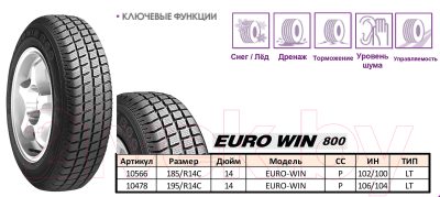 Изображение товара Зимняя легкогрузовая шина Roadstone Euro-Win 800 185R14C 102/100P