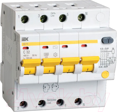 Дифференциальный автомат IEK АД-14 4P C 32А 100мА тип AC 4.5кА / MAD10-4-032-C-100