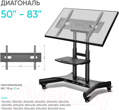 Стойка для ТВ/аппаратуры Onkron TS1380 (черный)