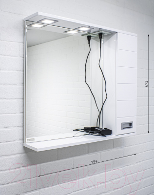 Шкаф с зеркалом для ванной Домино Cube 75 (правый)