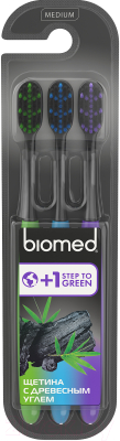 Набор зубных щеток Biomed С древесным углем (3шт, черный)