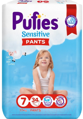 Подгузники-трусики детские Pufies Pants Sensitive Extra Large 17+кг (34шт)