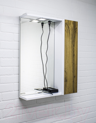 Шкаф с зеркалом для ванной Домино Uno 60 (левый, дуб вотан)