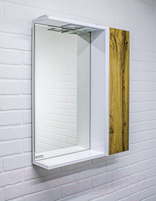 Шкаф с зеркалом для ванной Домино Uno 60 (правый, дуб вотан)