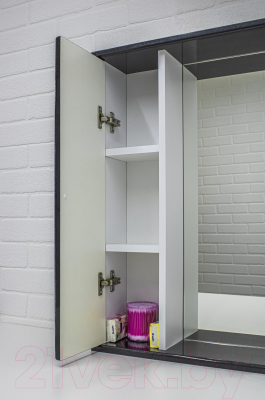 Шкаф с зеркалом для ванной Айсберг Радуга 50 (черный металлик)