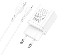 Зарядное устройство сетевое Hoco N25 + кабель Lightning (белый) - 