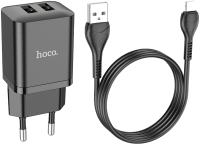 Зарядное устройство сетевое Hoco N25 + кабель Lightning (черный) - 
