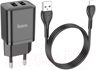 Зарядное устройство сетевое Hoco N25 + кабель Lightning (черный)