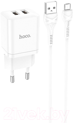 Зарядное устройство сетевое Hoco N25 + кабель Micro (белый)