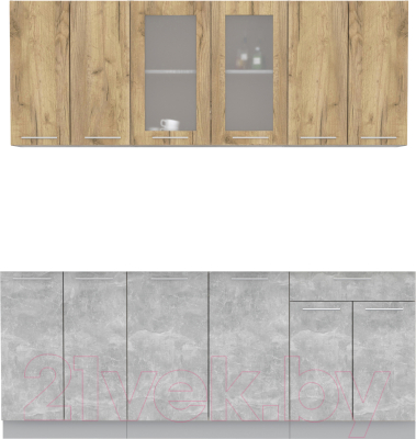 Готовая кухня Интерлиния Мила 20-60 без столешницы (дуб золотой/бетон)