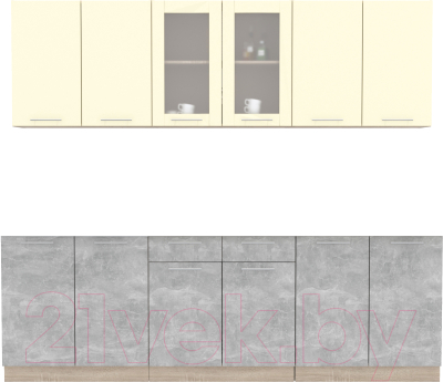 Готовая кухня Интерлиния Мила 24 без столешницы (ваниль/бетон)