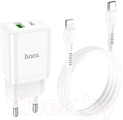 Зарядное устройство сетевое Hoco N28 + кабель Type-C to Lightning (белый)