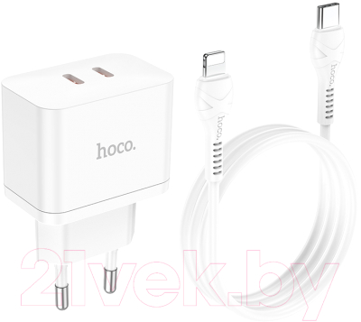 Зарядное устройство сетевое Hoco N29 + кабель Type-C to Lightning (белый)