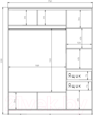 Шкаф-купе Рэйгрупп 176 YSX Elgon РГ-09.05 (ясень снежный/сосна/хром) - Схема