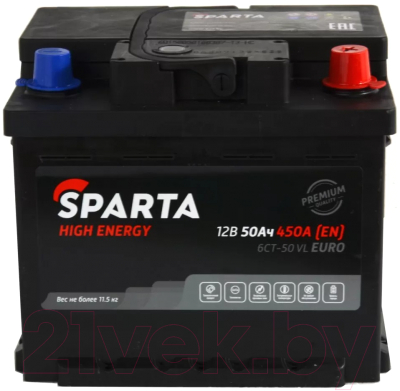 Автомобильный аккумулятор SPARTA High Energy 6СТ-50 Евро 450A низкий (50 А/ч)