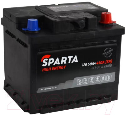 Автомобильный аккумулятор SPARTA High Energy 6СТ-50 Евро 450A низкий (50 А/ч)