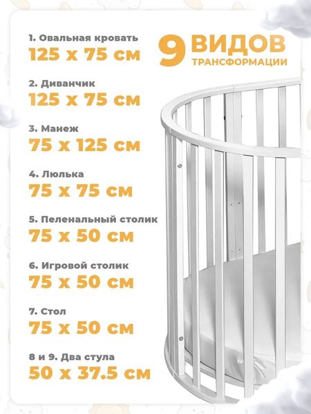 Детская кровать-трансформер Sweet Baby Delizia V2 9 в 1 (белый)
