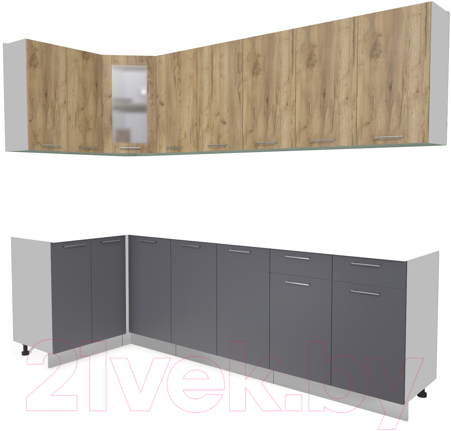 Кухонный гарнитур Interline Мила 12x26 без столешницы (дуб золотой/антрацит)