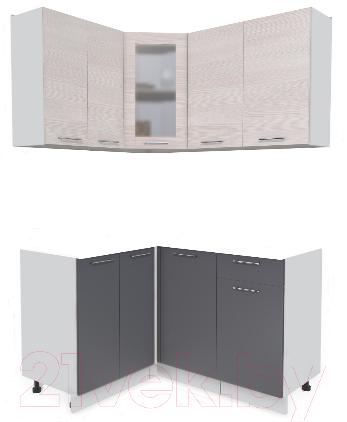 Кухонный гарнитур Interline Мила 12x14 без столешницы (вудлайн кремовый/антрацит)