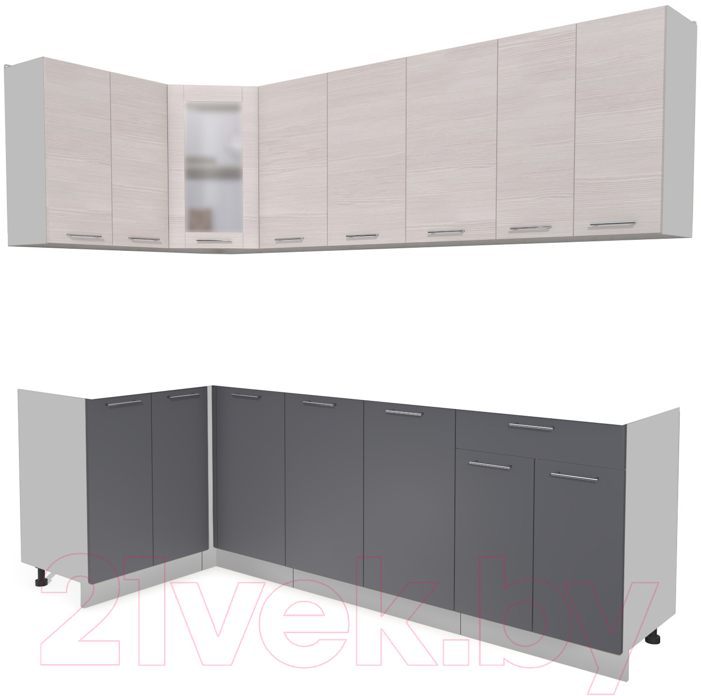 Кухонный гарнитур Interline Мила 12x24 без столешницы (вудлайн кремовый/антрацит)