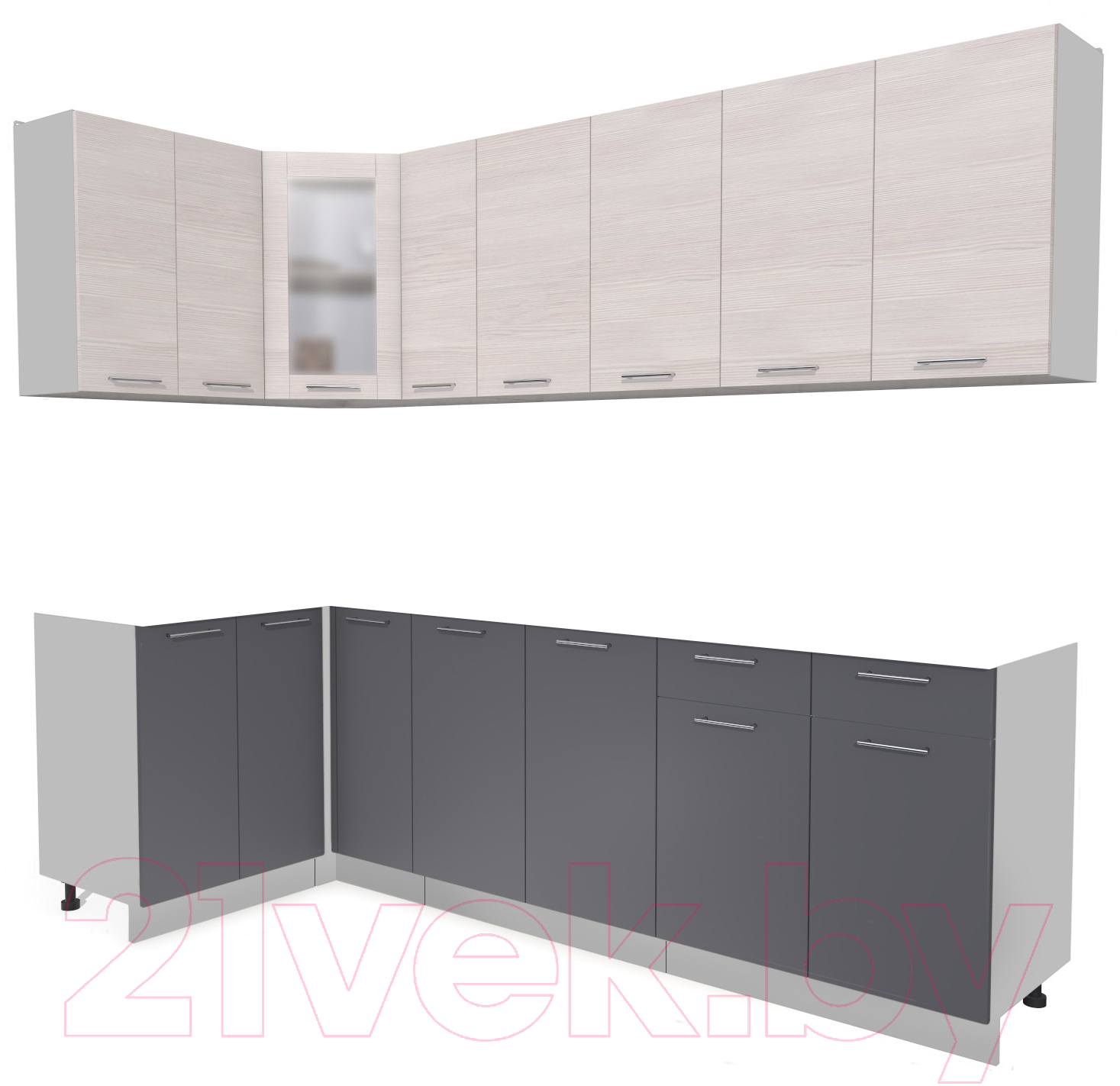 Кухонный гарнитур Interline Мила 12x25 без столешницы (вудлайн кремовый/антрацит)