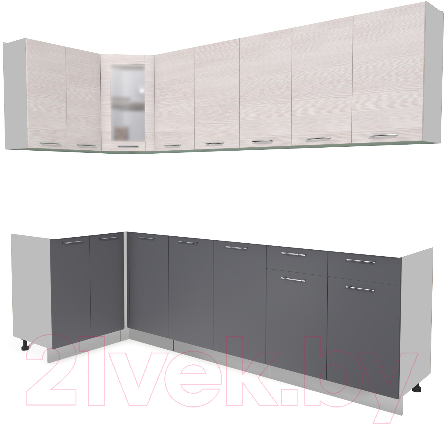 Кухонный гарнитур Interline Мила 12x26 без столешницы (вудлайн кремовый/антрацит)