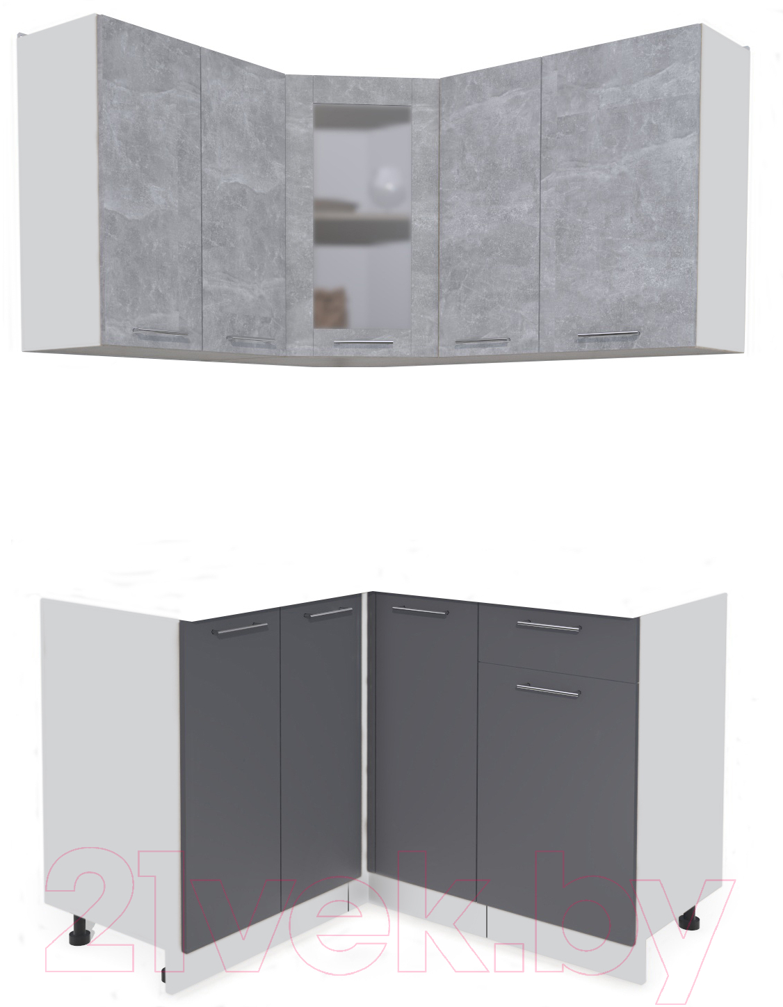 Кухонный гарнитур Interline Мила 12x13 без столешницы (бетон/антрацит)