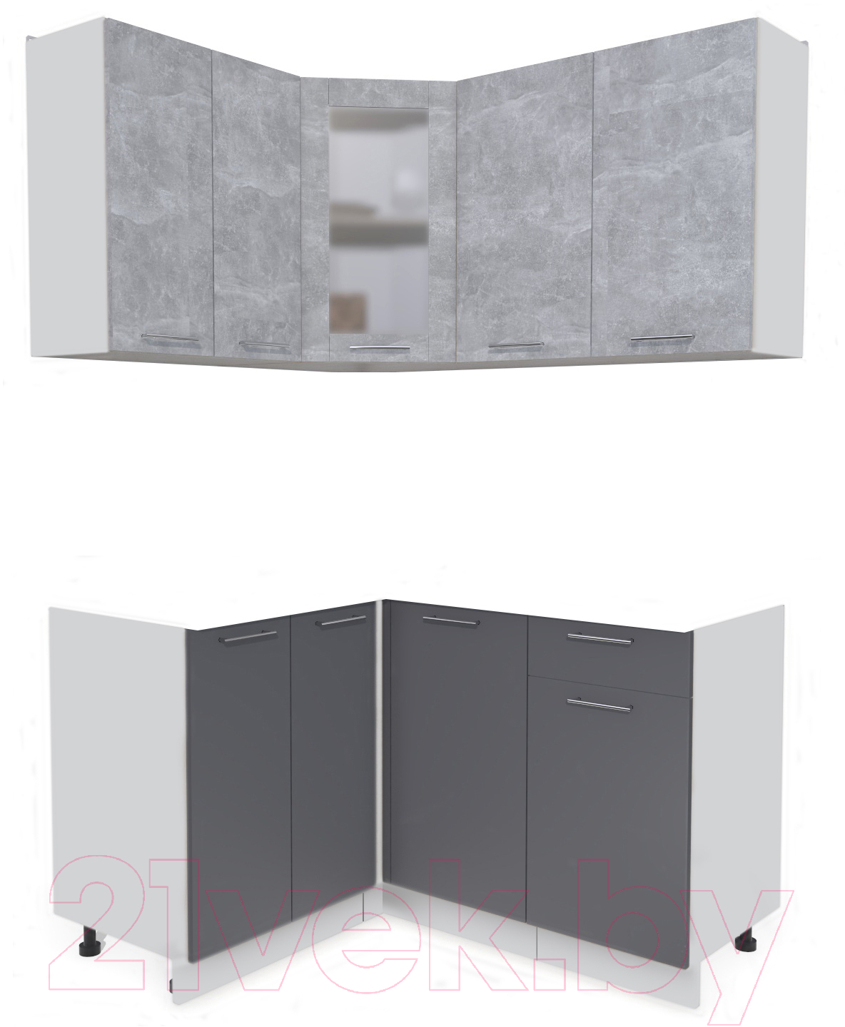 Кухонный гарнитур Interline Мила 12x14 без столешницы (бетон/антрацит)