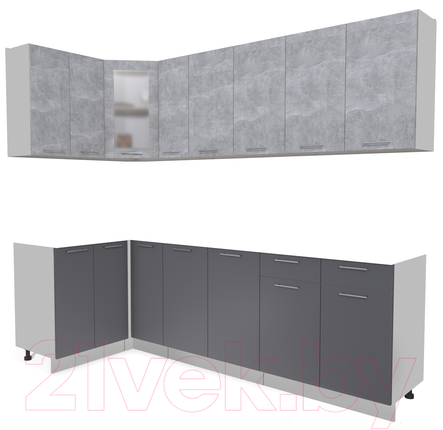 Кухонный гарнитур Interline Мила 12x25 без столешницы (бетон/антрацит)