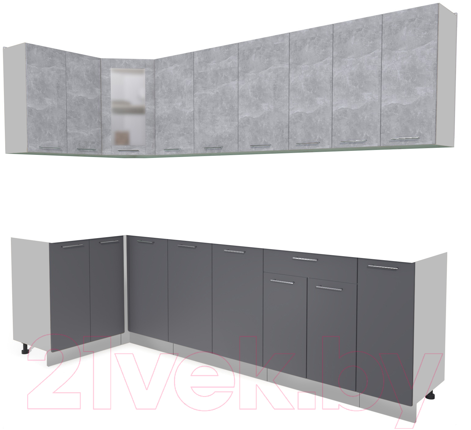 Кухонный гарнитур Interline Мила 12x27 без столешницы (бетон/антрацит)