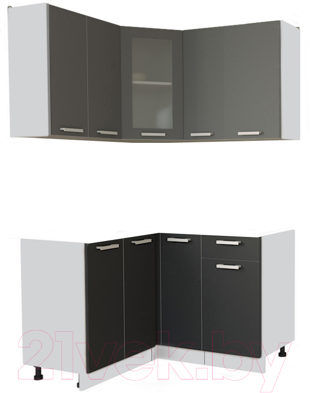 Кухонный гарнитур Interline Мила 12x13 без столешницы (серебристый/антрацит)