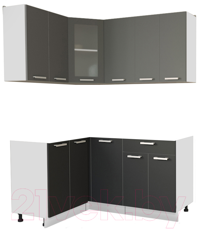 Кухонный гарнитур Interline Мила 12x16 без столешницы (серебристый/антрацит)