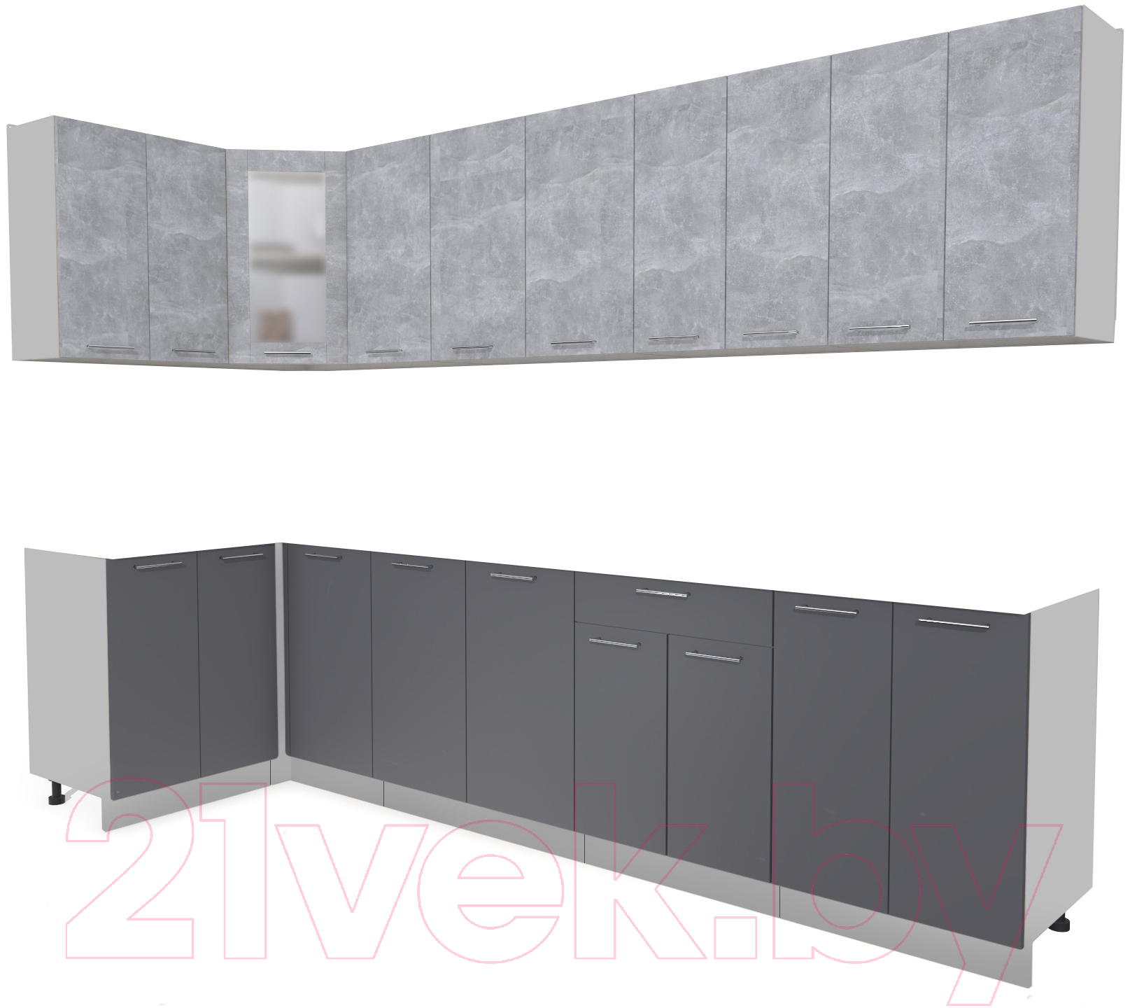 Кухонный гарнитур Interline Мила 12x30 без столешницы (бетон/антрацит)