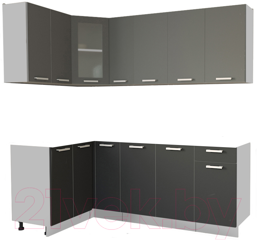 Кухонный гарнитур Interline Мила 12x21 без столешницы (серебристый/антрацит)