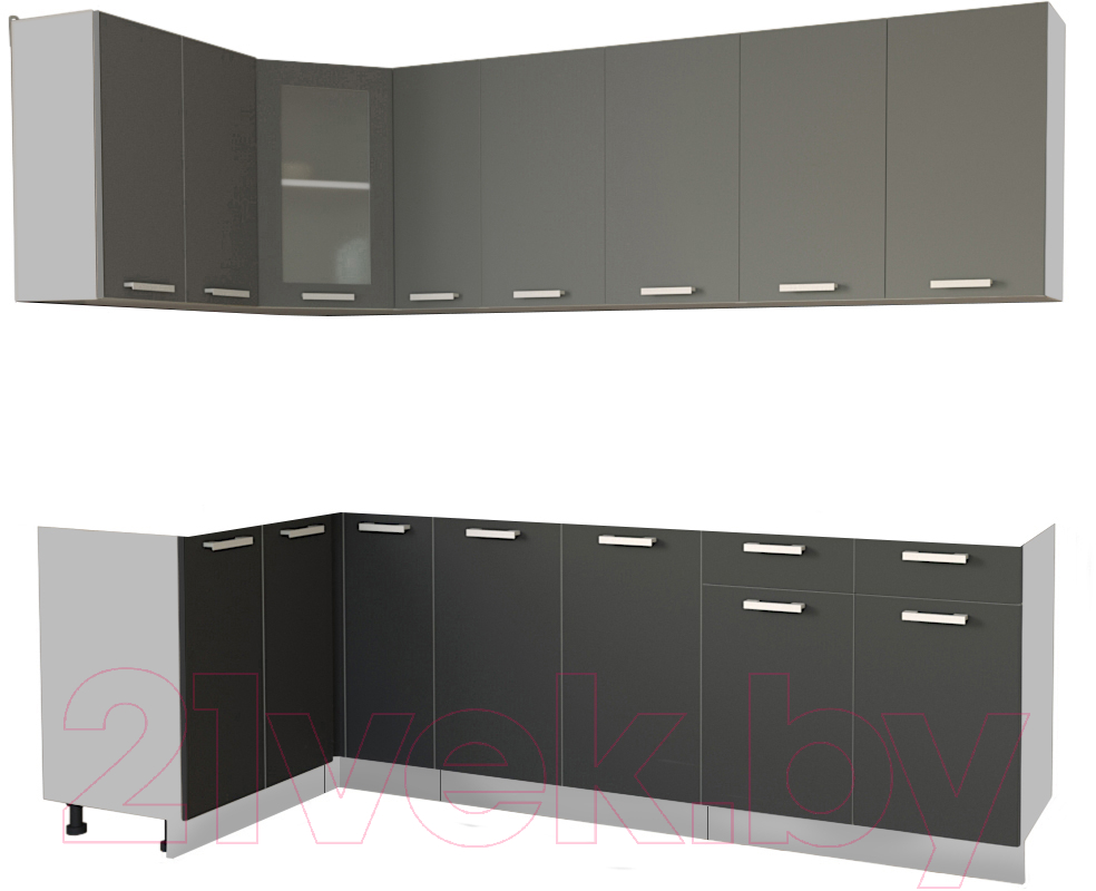 Кухонный гарнитур Interline Мила 12x25 без столешницы (серебристый/антрацит)