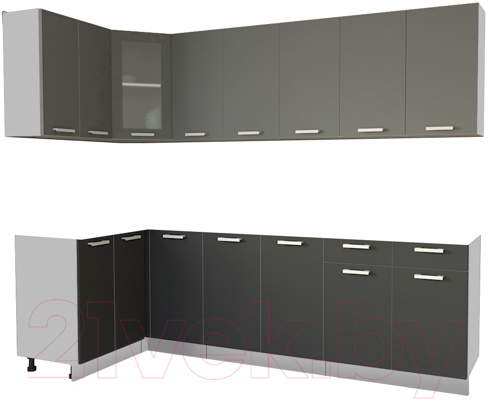 Кухонный гарнитур Interline Мила 12x26 без столешницы (серебристый/антрацит)