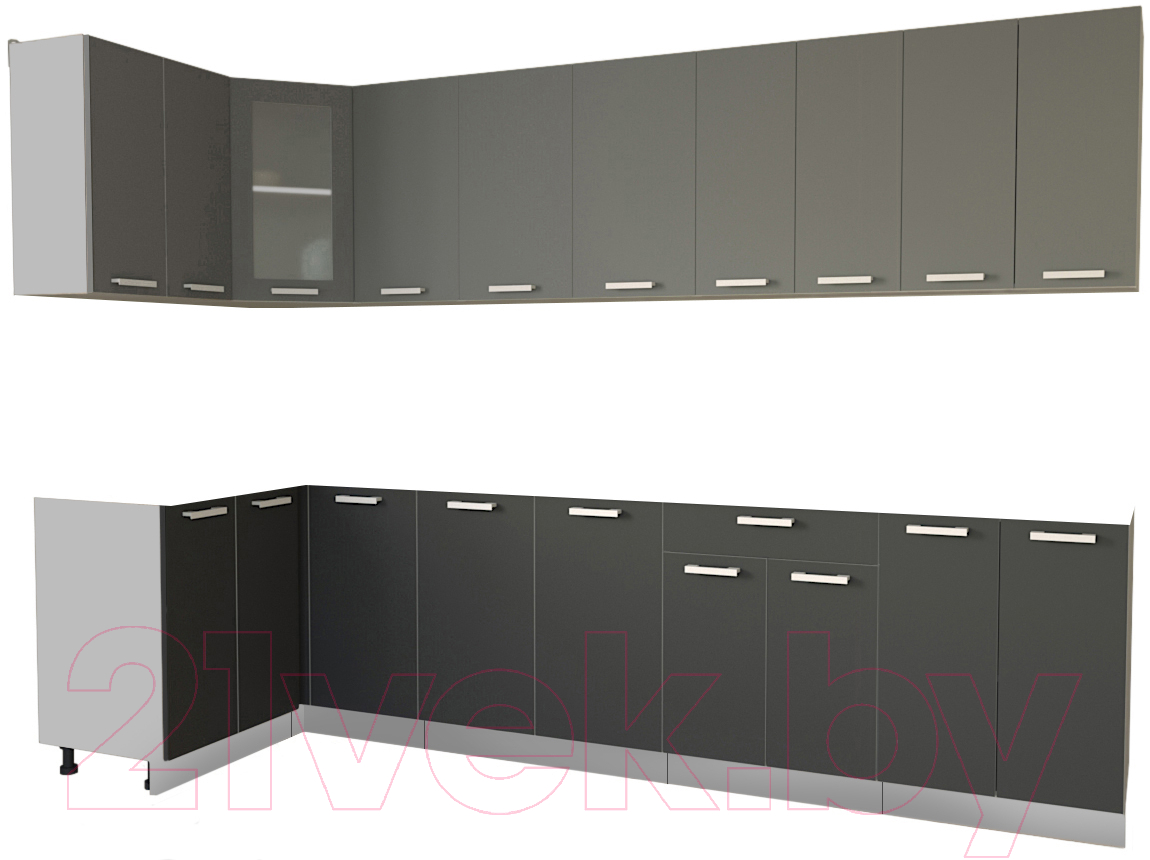Кухонный гарнитур Interline Мила 12x30 без столешницы (серебристый/антрацит)