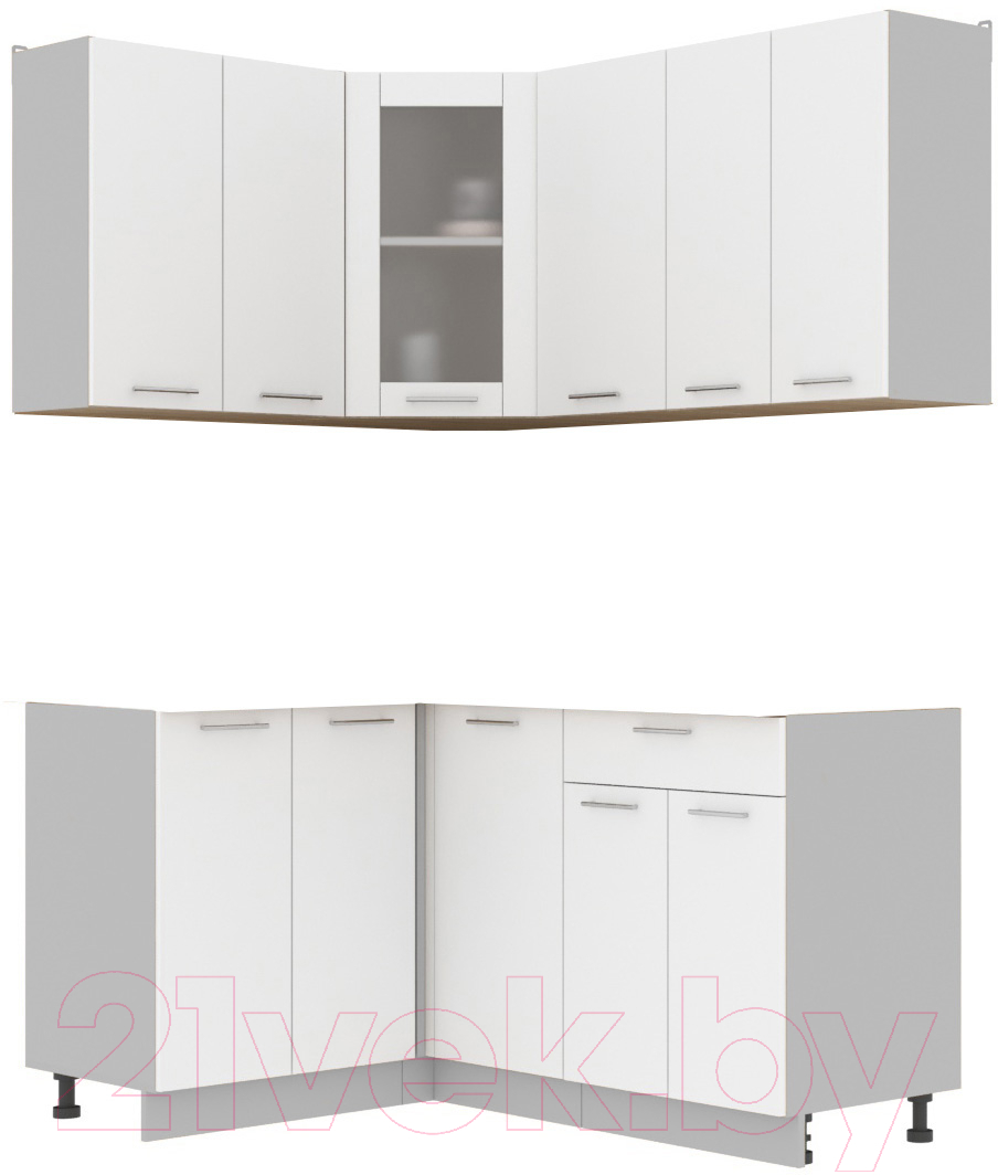 Кухонный гарнитур Interline Мила 12x16 без столешницы (белый платинум)