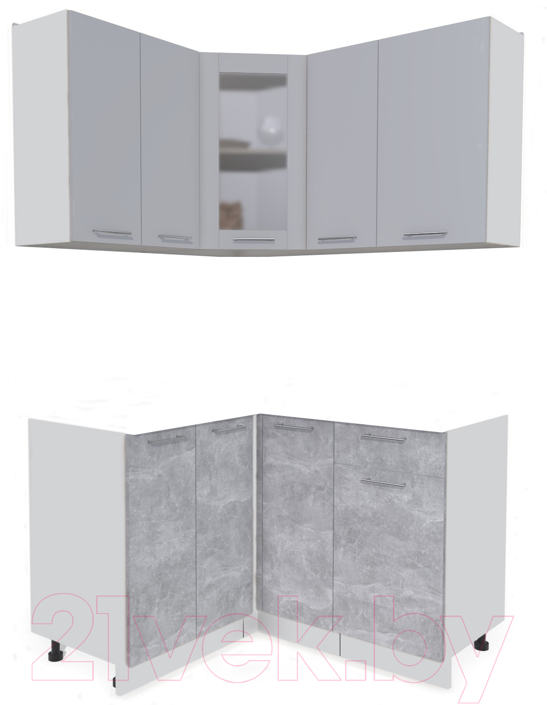 Кухонный гарнитур Interline Мила 12x13 без столешницы (серебристый/бетон)
