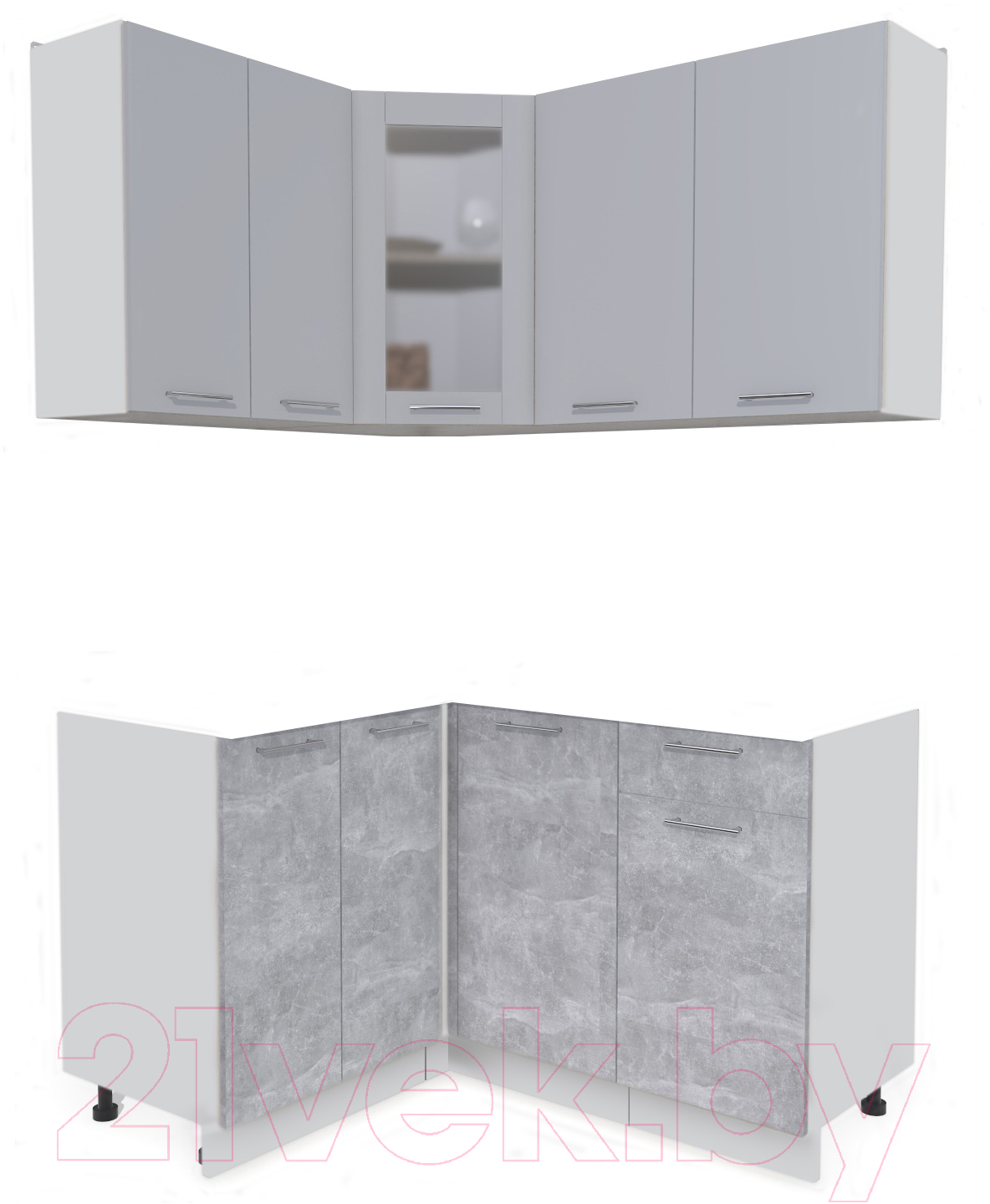 Кухонный гарнитур Interline Мила 12x14 без столешницы (серебристый/бетон)