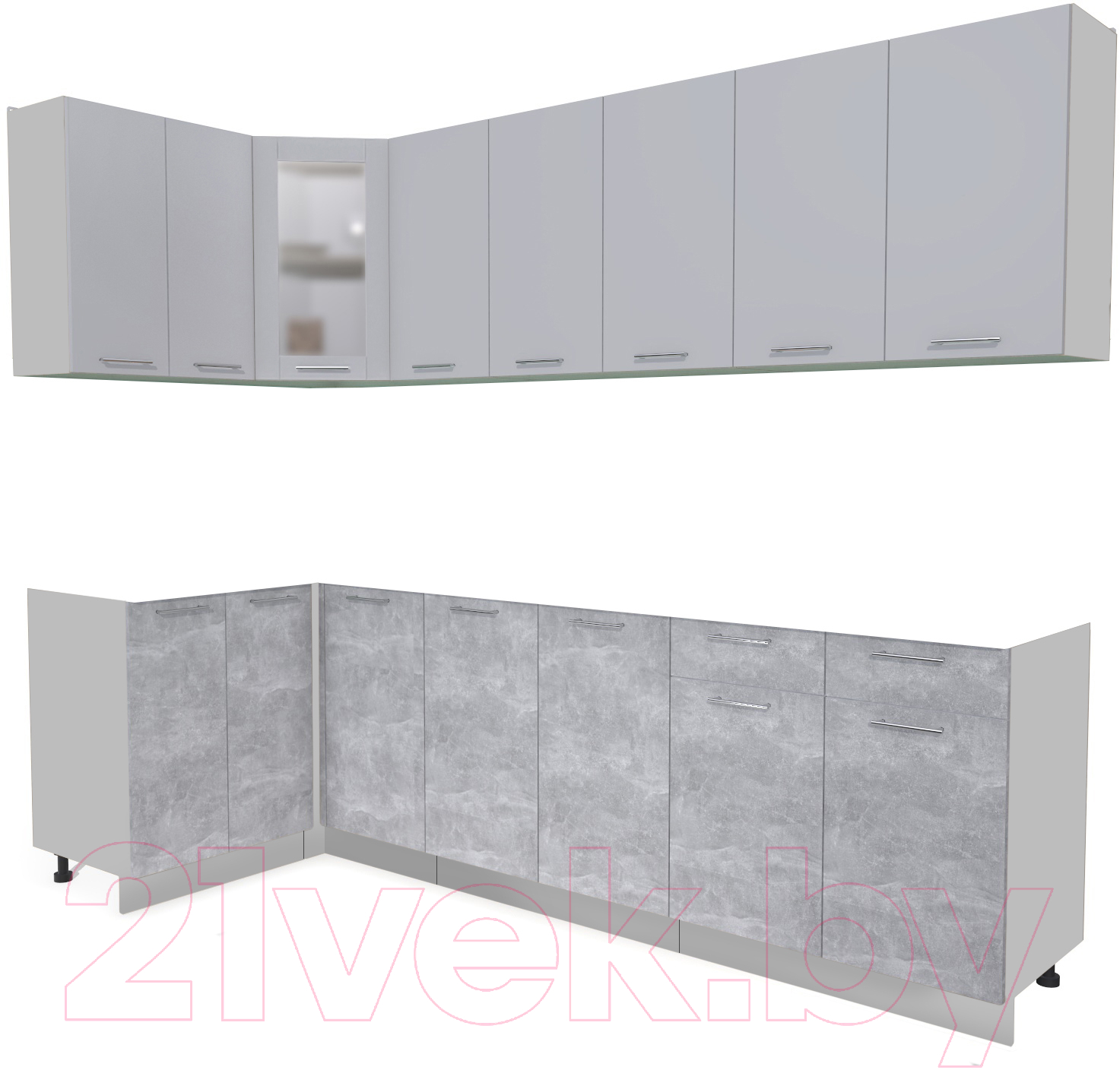 Кухонный гарнитур Interline Мила 12x26 без столешницы (серебристый/бетон)