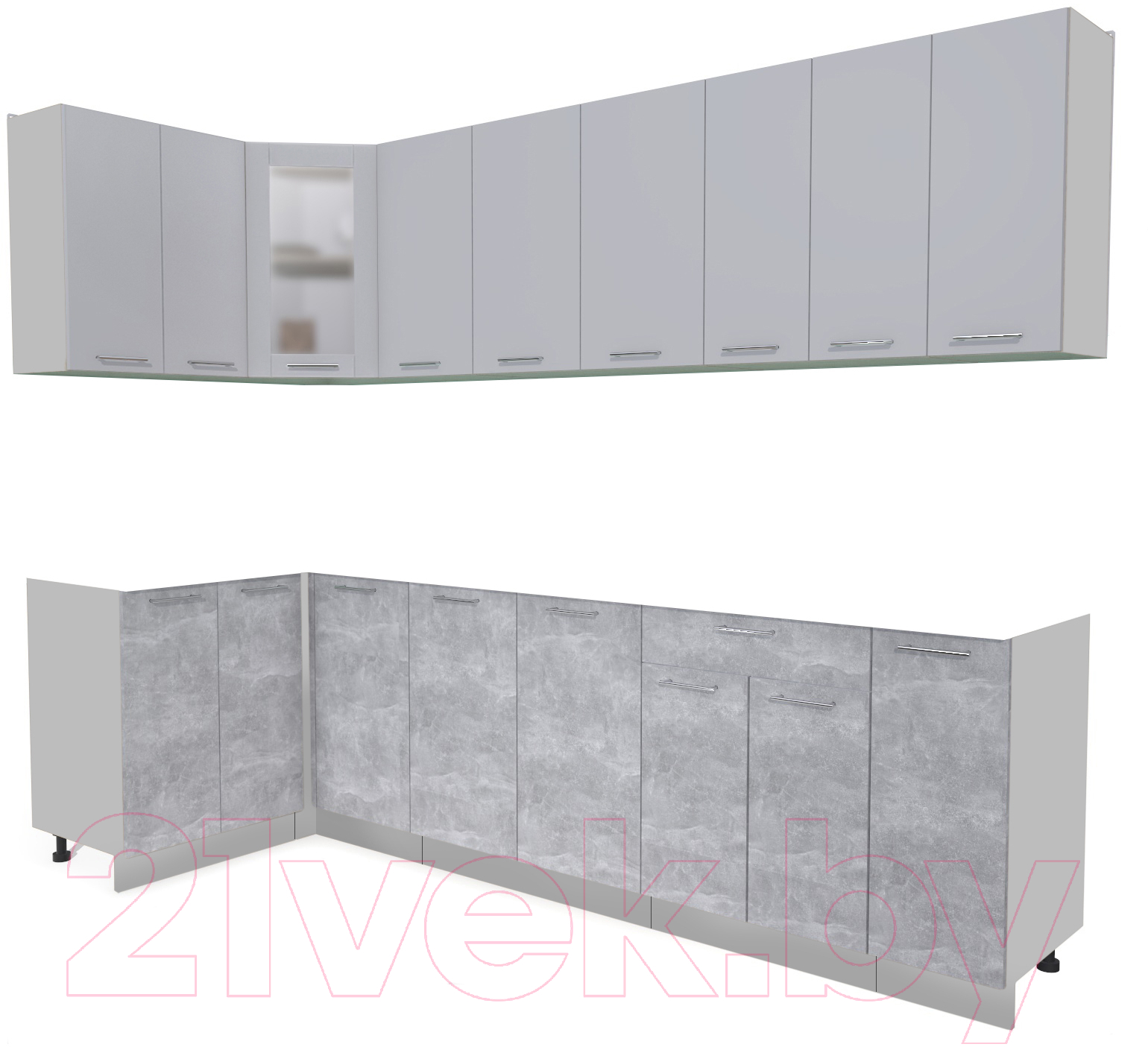 Кухонный гарнитур Interline Мила 12x27 без столешницы (серебристый/бетон)