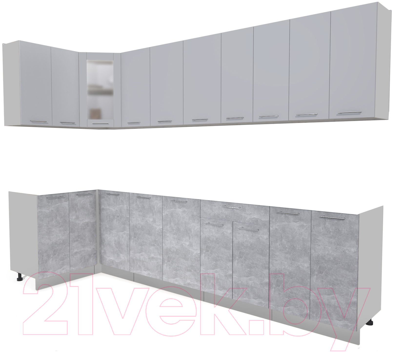 Кухонный гарнитур Interline Мила 12x30 без столешницы (серебристый/бетон)